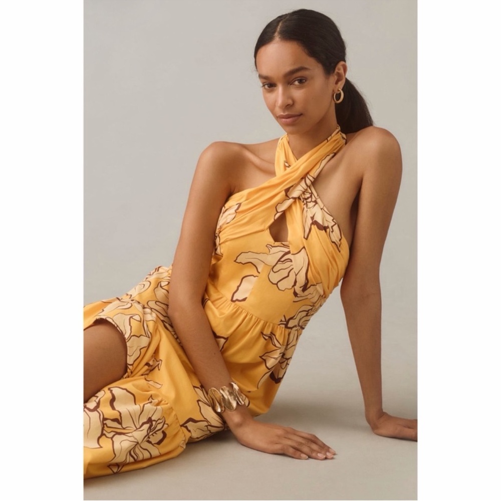 Anthropologie Hutch Maize Yellow Floral Halter Maxi Dress Size 8 NWT - Picture 3 of 5